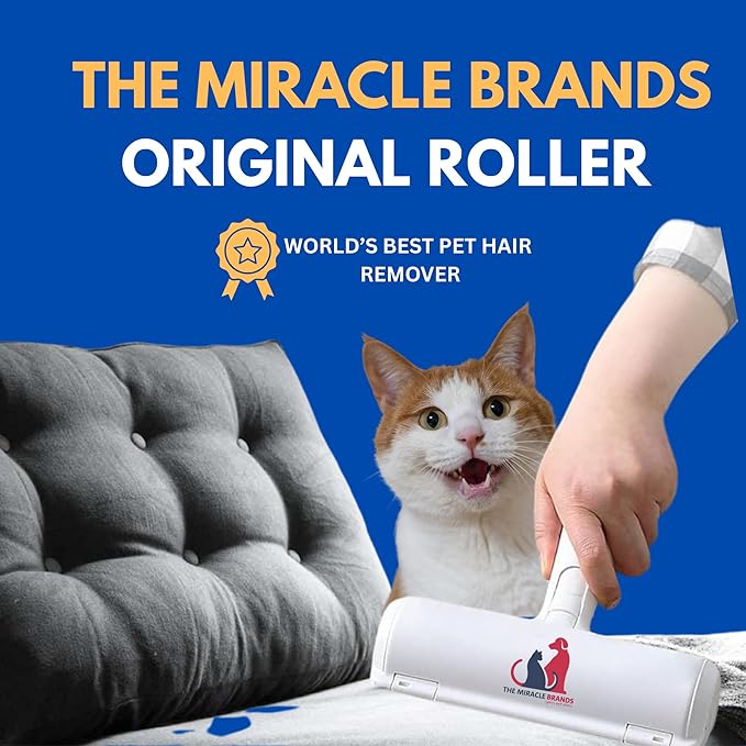 Pet Hair Remover Roller – Reusable Lint Roller for Dog &amp Cat Hair with Self-Cleaning Base – White