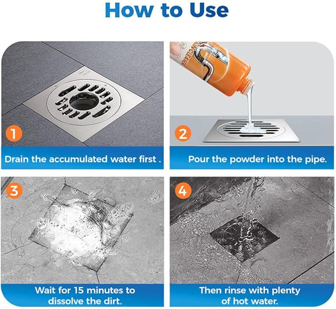 4-In-1 Powerful Pipe Unclogging PowderSink Cleaner And Deodorizer Drain Clog Remover For Kitchen Sinks Shower Drains Tubs (3PCS)