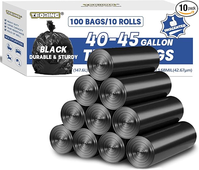 Large 40-45 Gallon Trash Bags Heavy Duty - 1.6 Mil Thick39''x47'' Strong Black Garbage Bags Unscented 100 Count Trash Can Liners for Construction Industrial Yard Outdoor Commercial