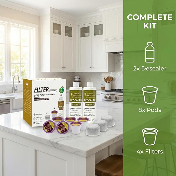 6-Month Maintenance Kit for Keurig: 2 Descalers + 4 Filters + 8 Cleaning Pods Compatible with Keurig Classic/1.0/2.0 K-Cup Coffee Makers