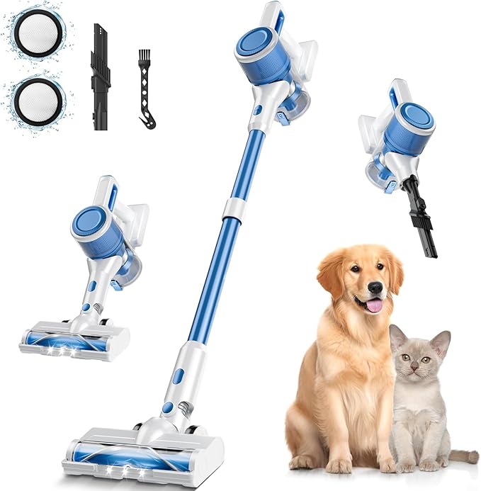 Cordless Vacuum Cleaner for Home 8-in-1 Lightweight Stick Vacuum with 45Mins Runtime Powerful Suction Anti-Tangle Rechargeable Cordless Vacuum for Hardwood Floor Carpet Pet Hair W-N505