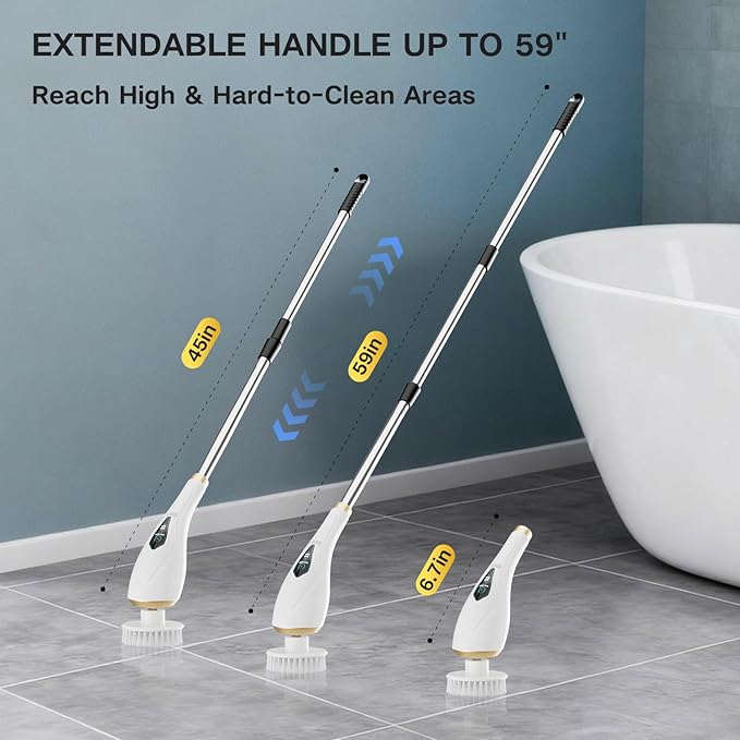 Electric Spin Scrubber Cordless Shower Cleaning Brush with 10 Replaceable Brush Heads Extendable Handle Up to 59 2 Speed Waterproof 2H Cleaning Time for Bathroom Shower Tile Glass Car
