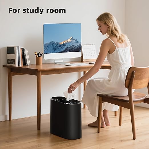 SUBEKYU 2.3 Gal Trash Can for BathroomSmall Office Garbage Can for KitchenSlim Rectangular Waste BinPlasticBlack