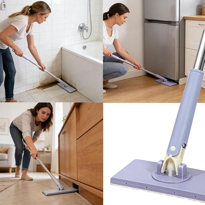 Mini Mop Convenient Cloth Changing Mini MopNo-Touch Dirty Cleaning Flat Dust Mop Wet and Dry Sweeper with Long Stainless Steel Handle &amp Sweeping Cloths (10 Cloths)