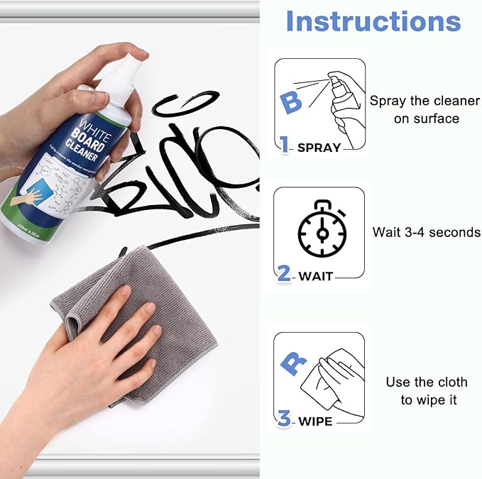 10 Pack Non-Toxic Whiteboard Cleaner 8.5fl oz Dry Erase Board Cleaner with 6 Cloths Non-Toxic Dry Erase Cleaning Spray Removes Stubborn Marks from Whiteboards