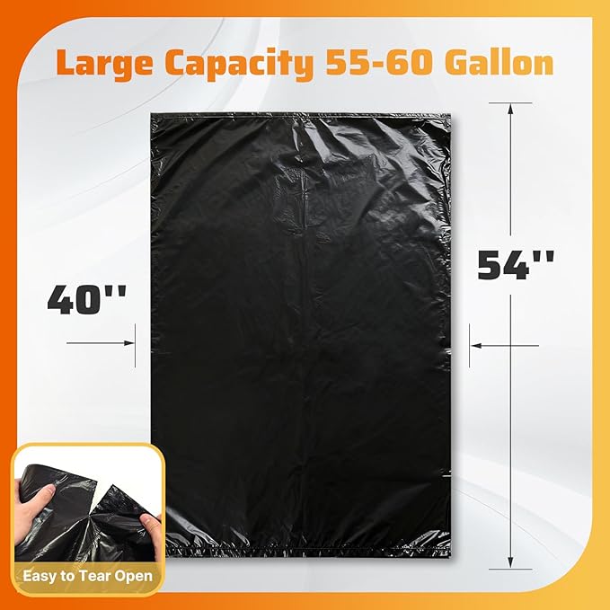 55-60 Gallon Trash Bags 120 Count 21 Micron HDPE Durable &amp Tear-Resistant Trash Can Liners Suitable for 55-60 Gallon Trash Can Garbage Bags for Packing Leaves Kitchen Waste &amp Household Wa