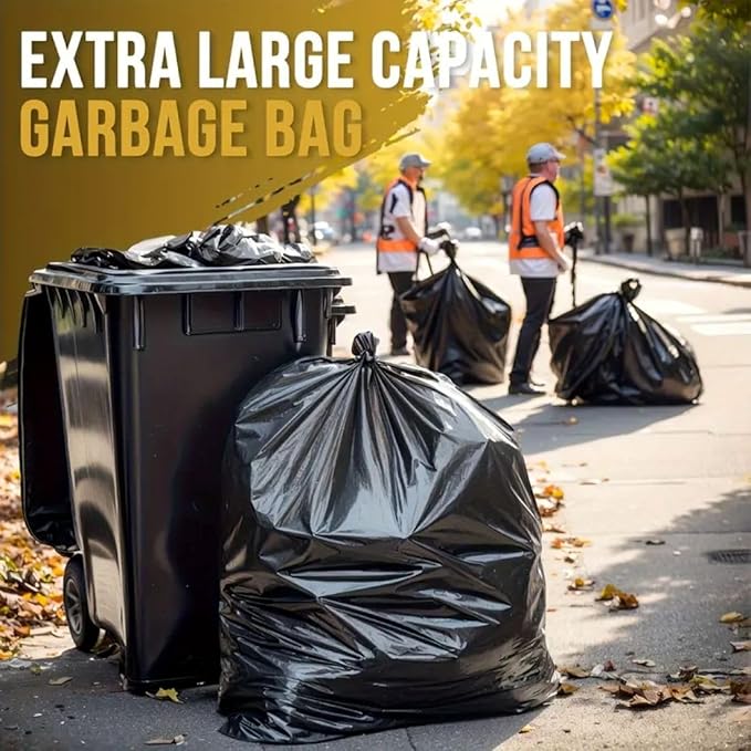 50 55 60 Gallon Trash Bags 150 Count High Density Garbage Bags Recycling Trash Can Liners Sturdy &amp Tear-Resistant Large Black Bag for Kitchen Yard Outdoor Commercial Use Lawn Leaf Waste Bags