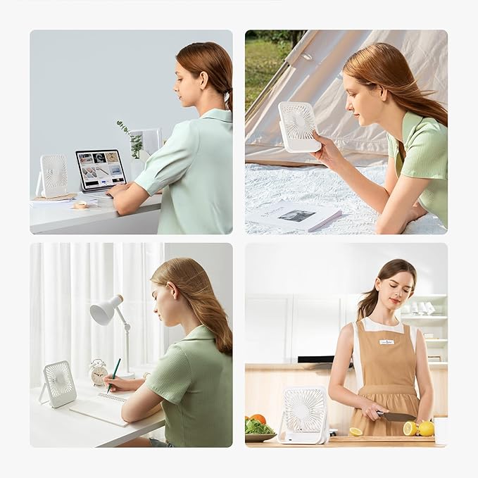 JISULIFE Desk Fan Battery Rechargeable 4500mAh 180°Foldable Portable Personal Fan 4 Speeds Adjustable Long Battery-life for Home Office Travel Outdoor Gifts for Women Men-White (Pack of 2)