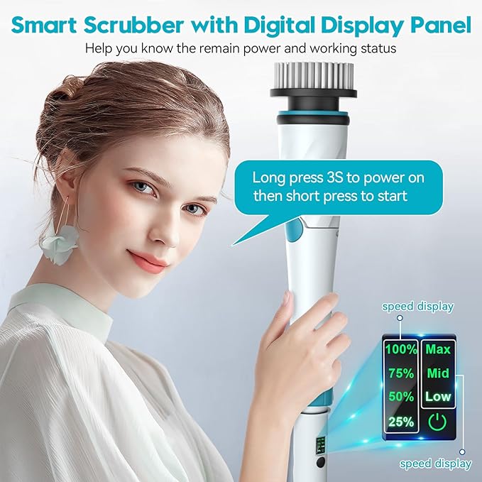 Battery Electric Scrubber for Cleaning Bathroom1200RPM 21V Spin Scrubber Electric Spin Brush for Cleaning 50'' Cordless Power Shower Scrubber W/ 8 Brushes for Grout Tile Tub Floor