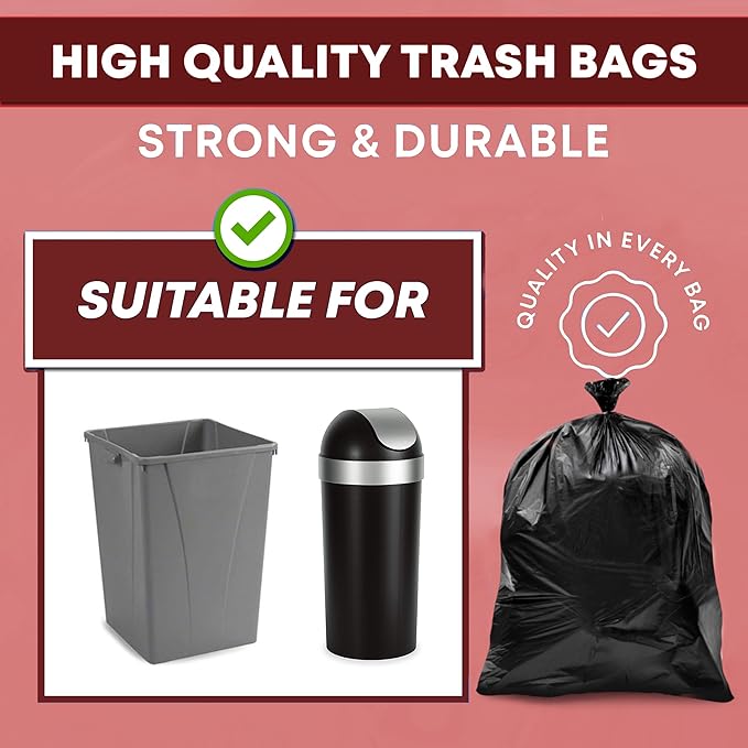 16-25 Gallon Trash Bags – Bulk 520 Count – Medium-Large Black Garbage Bags One Size Fits 16 20 25 Gal Trash Can Liners for Bathroom Kitchen Home Office &amp Commercial – Tear-Off Roll
