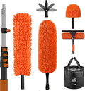30FT Reach High Ceiling Duster Kit Window Cleaning kit with 5-24FT Extension Pole Fan Duster for Ceiling Fan Blades Microfiber Feather Duster Window Squeegee Bucket and Cobweb Duster