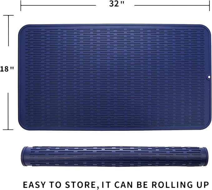 MicoYang Silicone Dish Drying Mat for Multiple UsageEasy cleanEco-friendlyHeat-resistant Silicone Mat for Kitchen Counter or SinkRefrigerator or Drawer Liner Navy Blue 4XL 32 inches x 18 inches