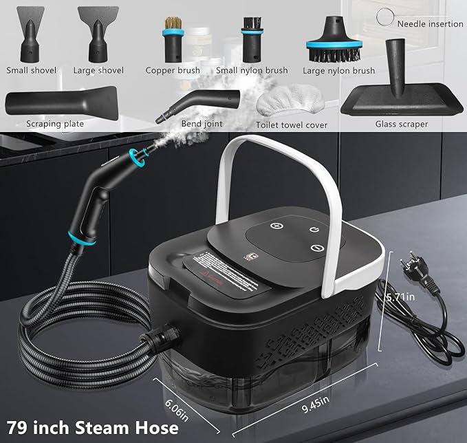 Handheld Steam Cleaner 2500W Pressurized Steam Cleaner with 3 Brush Heads Portable Steam Cleaner for Home Car Furniture Kitchen Bathroom and Wall Orange