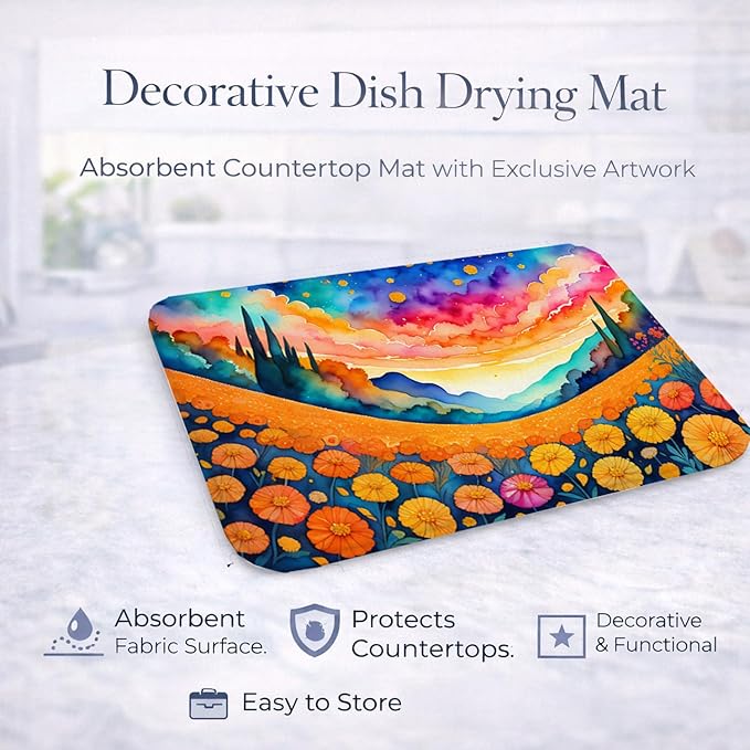 Caroline's Treasures DAC1447DDM Marigolds in Color Dish Drying Mat Absorbent Dish Drying Mat Pad for Kitchen Counter Dish Drainer Mat for Countertop 14 x 21 Multicolor