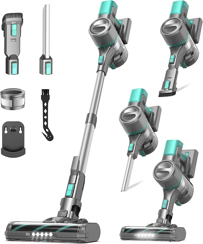 S10K Cordless Vacuum Cleaner 55Kpa 60mins Lightweight Stick Vacuum with Powerful Suction for Home Rechargeable Self-Standing Handheld Vacuum Cleaners for Hardwood Floors Carpets Pet Hair