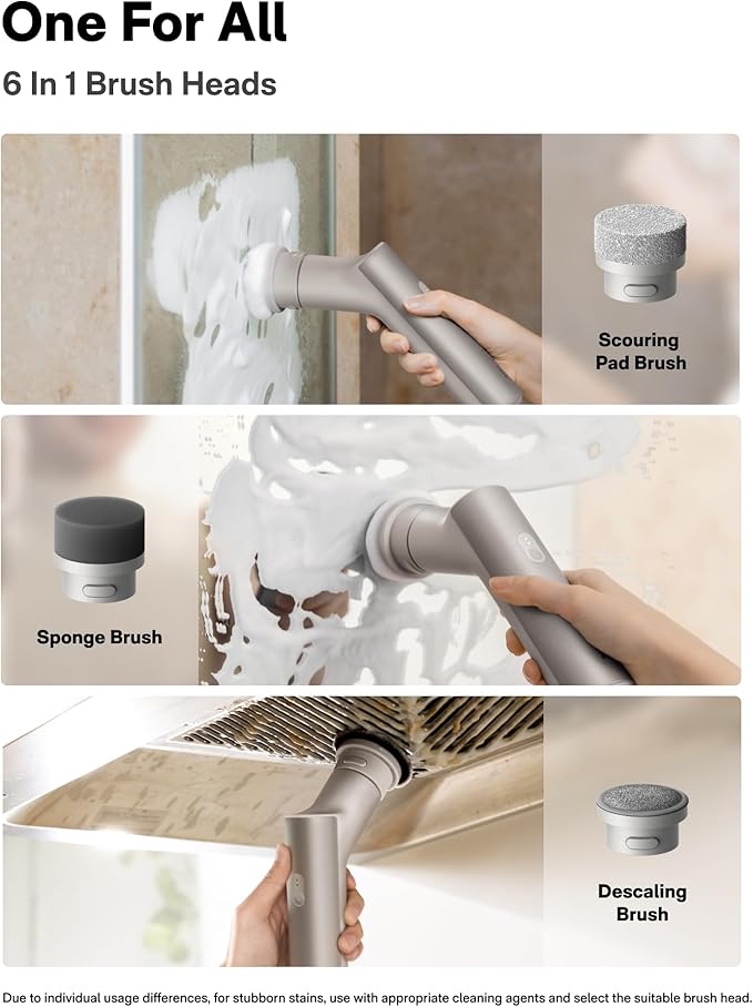 HOTO Handheld Short-Handle Electric Spin Scrubber IPX7 Waterproof Cordless Scrubber Brush Bathroom Cleaning Brush Max 22 in-lb with 9 Brush Heads for Bathroom Shower Kitchen Sink Tile