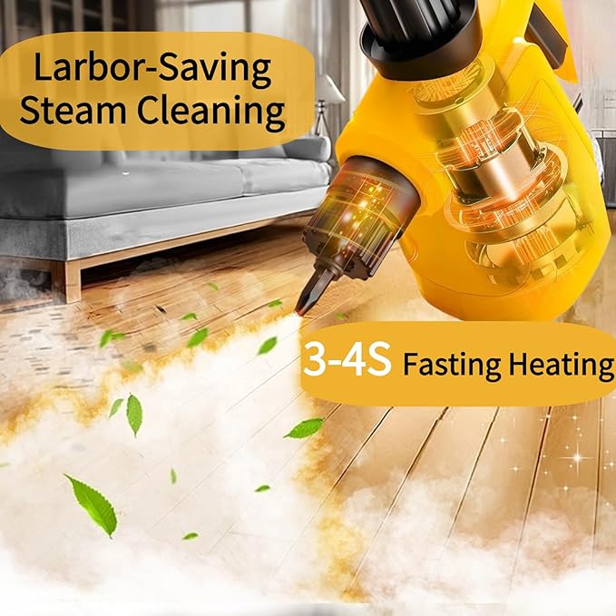 Handheld Pressurized Steam Cleaner for Home Use with Safe Lock &amp 9 Accessories Portable Steamer for Cleaning Bathroom Kitchen Tile Grout Window Yellow