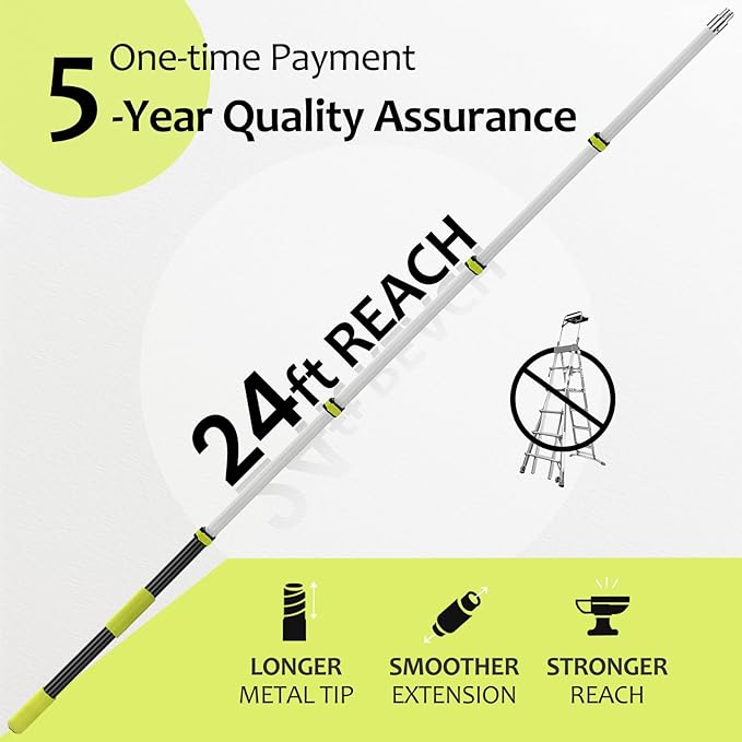 【Upgrade Anti Rotation 】 30FT High Reach Duster Kit(18FT+6FT) Lightweight Aluminum Alloy Extension Rod7-Piece Set210° Steering Head Clean Various Anglefor Cleaning CeilingHigh Wall