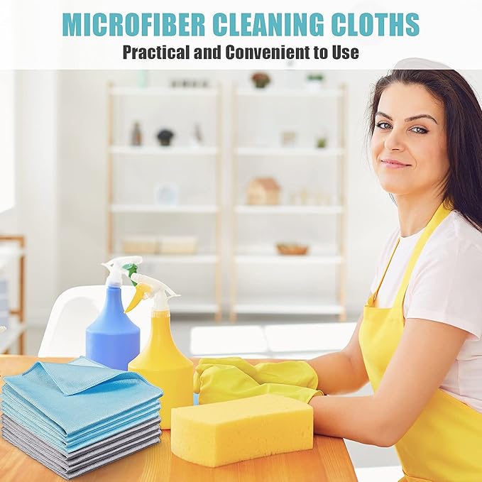 Tatuo 18 Pcs Microfiber Glass Cleaning Cloths (16 x 16) Polishing Cloth - Streak Free - Lint Free - Quickly Clean Windows Glasses Windshields Mirrors Stainless Steel Monitor(Blue Gray)