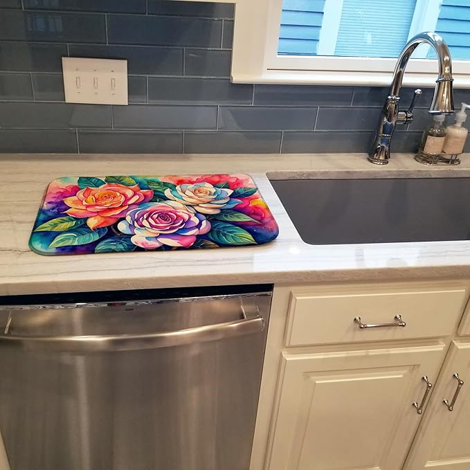 Caroline's Treasures DAC1434DDM Gardenias in Color Dish Drying Mat Absorbent Dish Drying Mat Pad for Kitchen Counter Dish Drainer Mat for Countertop 14 x 21 Multicolor