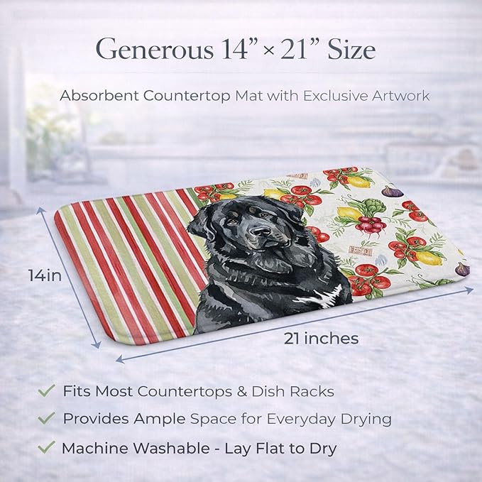 Caroline's Treasures Black Tibetan Mastiff Vegetables Dish Drying Mat Absorbent Dish Drying Mat Pad for Kitchen Counter Dish Drainer Mat for Countertop 14 x 21 Multicolor