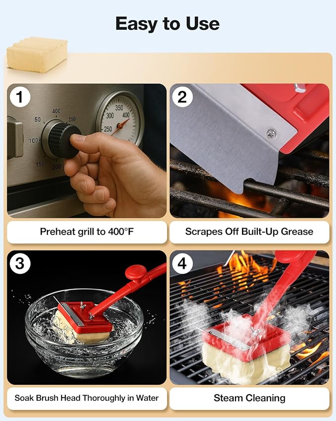 Grill Brush Bristle Free Safe Non Metal Wire with Scraper 5 Replacement Heads Steam Grilling Grate Cleaning Tool Wireless Bbq Cleaner Accessory Kit Set Outdoor Cast Iron Barbecue/Barbeque Scrubber