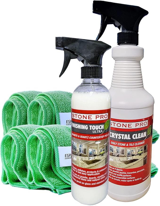 Stone Pro Marble and Granite Cleaning Kit – Premium Cleaning &amp Polishing Solution with Crystal Clean Finishing Touch &amp Cleanning Towels