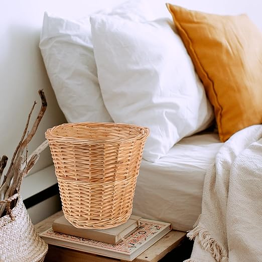 BESPORTBLE Wicker Wastebasket Woven Trash Basket Natural Rattan Material Bathroom Office Home Storage Decorative Waste Bin