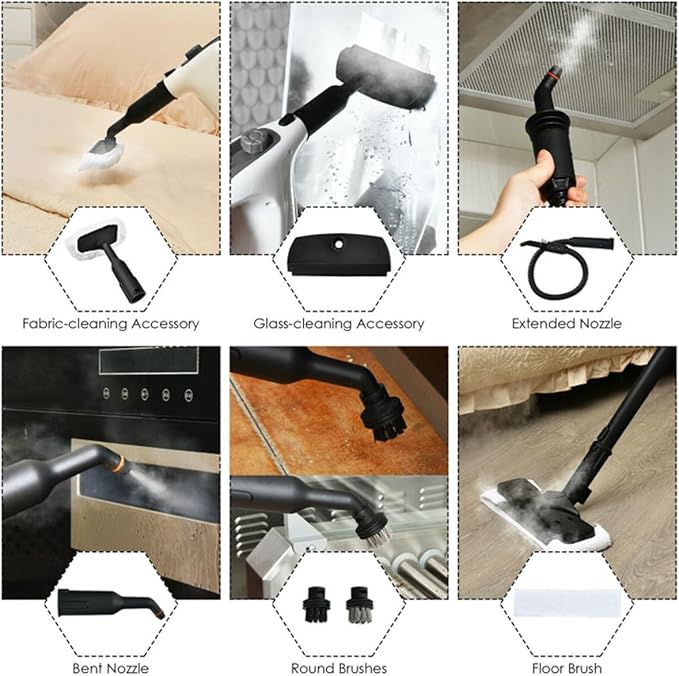 Handheld Steam Cleaner for Home Use - 1400W Rapid-Heat System 257°F High-Temp Steam 2 Bar Pressure Chemical-Free Deep Cleaning