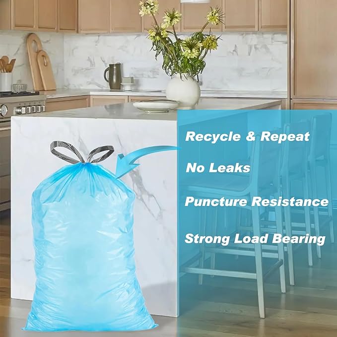 Code H 200 Count White 100 &amp Blue 100 8 Gallon 1.2 Mil THICK Heavy Duty Plastic Trash Bags with Reinforced Drawstring Compatible with simpIehuman Code H Leak-Proof Tear Resistant GRAND SAVE!