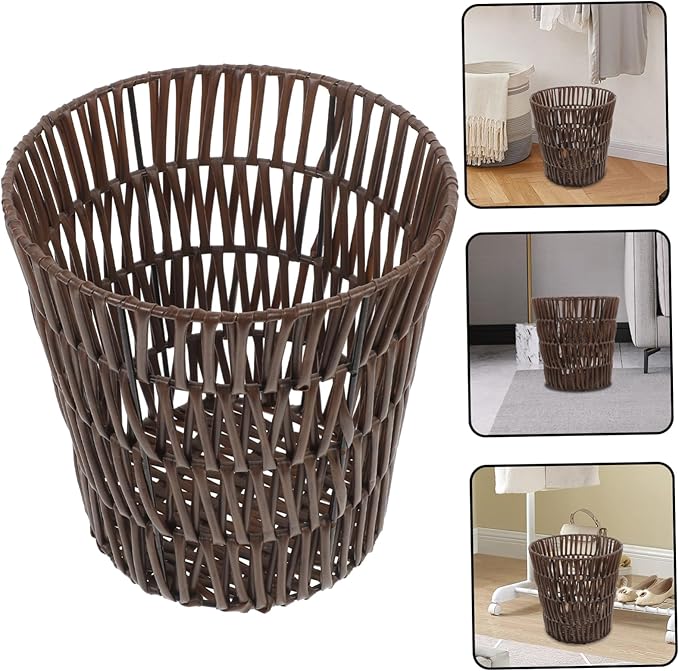 Happyyami Woven Waste Basket Multi Functional Storage Holder for Clothes and Sundries Rustic Design Small Laundry Basket for Home Organization