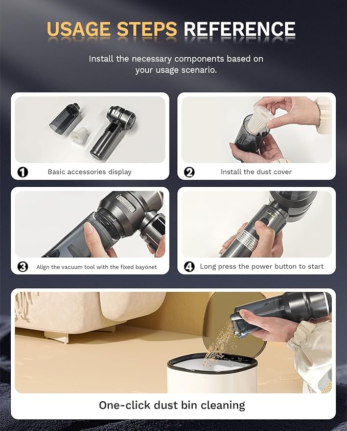 Baiwade Cordless Handheld Car Vacuum Cleaner 15000PA High Power 2-in-1 Mini Vacuum Duster &amp Inflator with LED Display Screen 3-Speed Brushless Motor for Car Care Home Office Pet