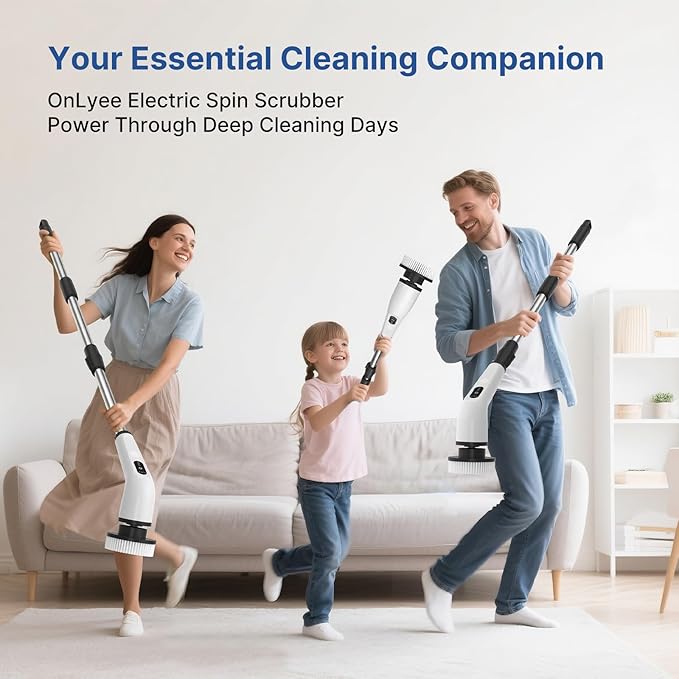 8 in 1 Electric Spin Scrubber for Cleaning Bathroom 3000mAh Power Scrubber Cordless Cleaner with Long Handle 3 Speeds Bathtub House Clean Brush Deep Cleaning for Tile Shower Wall Floor