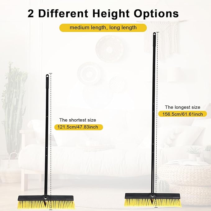 Zhehao 10 Pack 18 Inches Push Broom Outdoor Multi Surface Garden Brush Broom with Adjustable 63 Long Handle for Deck Driveway Patio Warehouse Garage Yard Concrete Floor Cleaning (Yellow)