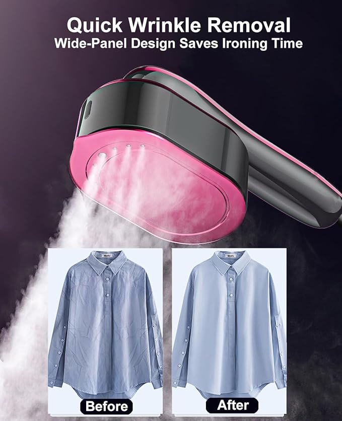 2-in-1 Steamer &amp Iron for Clothes Portable Handheld Garment Steamer with LED Display Large Ceramic Panel Travel Clothes Steamer Iron 10s Fast Heat-Up All-Fabric Remove Wrinkle (Purple)