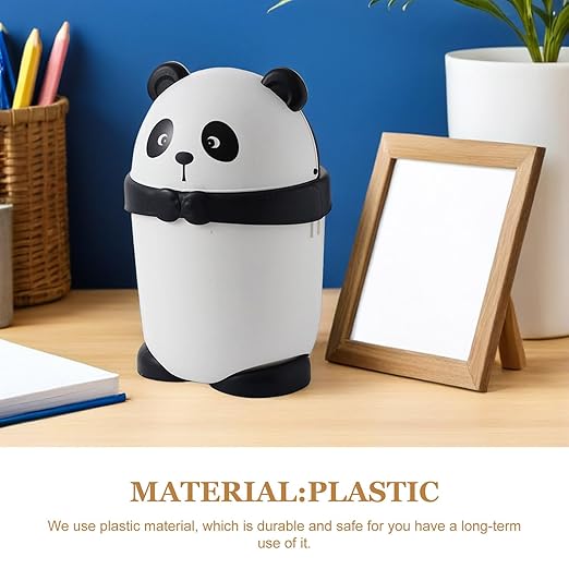 Baluue Lovely Mini Trash Bin - Cartoon Panda Garbage can for Kids Room Small Plastic Wastebasket with Compression Ring 14.96 X 9.25 X 9.25 Inches