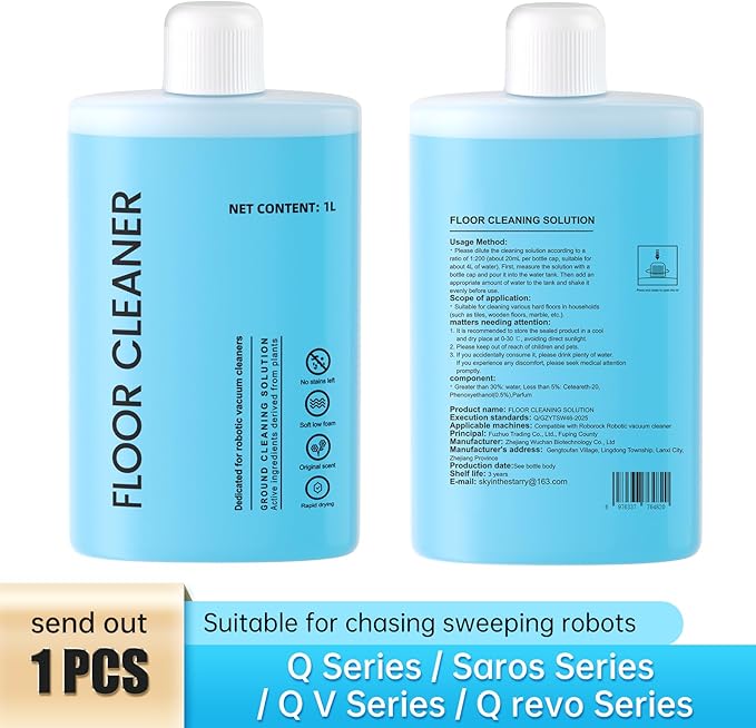 Floor Cleaning Solution Compatible with Roborock Cleaning Solution Residue &amp Streak Free Suitable for All Robot Vacuum Cleaners and Wireless Wet Dry Dual-Use Vacuum Cleaners