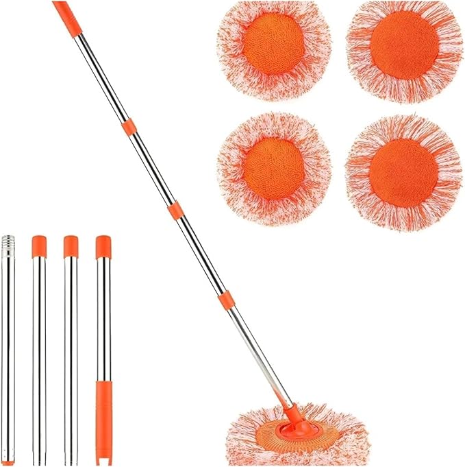 1 Set of Retractable Wet and Dry Ceiling Mop with 4 Heads Dust  Floor Wall Tile Glass Window Car Cleaning