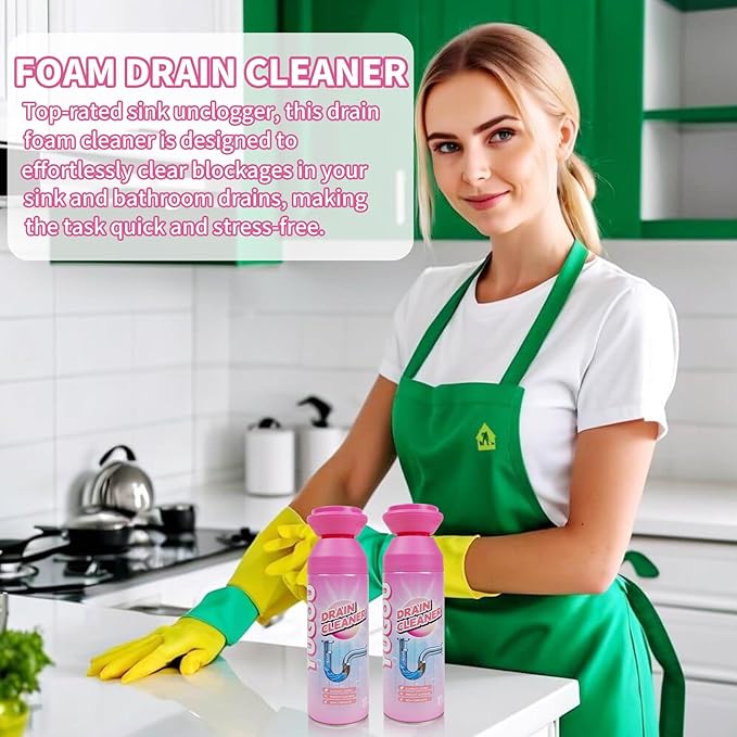 Foaming Drain Cleaner Sink Cleaner and Deodorizer Drain Clog Remover for Kitchen Sinks Shower Drains Tubs (2pcs)
