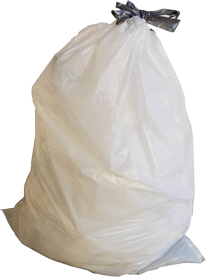 PlasticMill Drawstring Trash Bags - White Garbage Bags - Plastic Trash Bags - Kitchen Bathroom Office Garbage Bags Trash Can Liners - 4-Gallon Small Trash Bags 0.7 Mil 17x16 (100-Count)