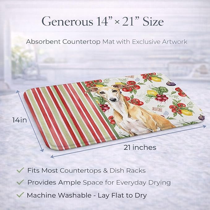 Caroline's Treasures Fawn Whippet Vegetables Dish Drying Mat Absorbent Dish Drying Mat Pad for Kitchen Counter Dish Drainer Mat for Countertop 14 x 21 Multicolor