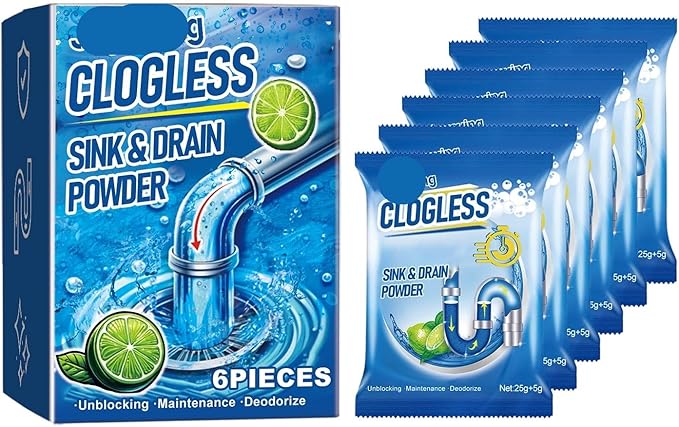 Drain Unclogger Cleaning Powder - Rapidly Dissolve Grease Hair &amp Debris Safe for All Pipes Quick Fix for Sink Toilet &amp Shower Drain Blockages(1PCS)