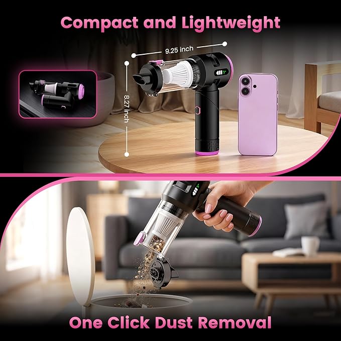 Wansimoo Handheld Car Vacuum Cleaner25000PA Strong Cyclonic Suction Foldable Mini Vacuum Portable Cordless with Digital Display and One Touch Dust Removal for Car Home Office Kitchen (Purple)