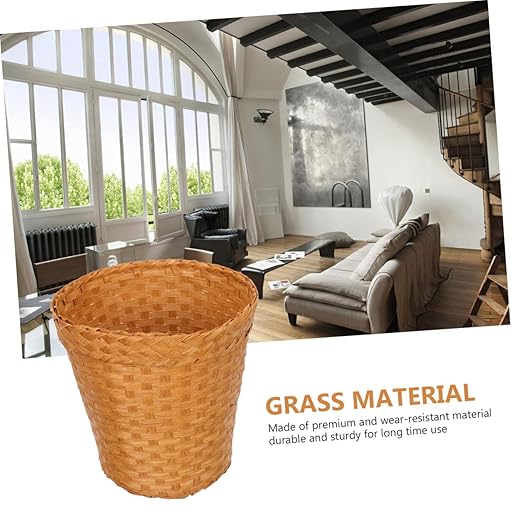 DECHOUS Grass Woven Storage Basket Stylish Non-Covered Wastebasket for Home and Office Multi-Purpose Organizer Paper Container for Living Room and Bedroom