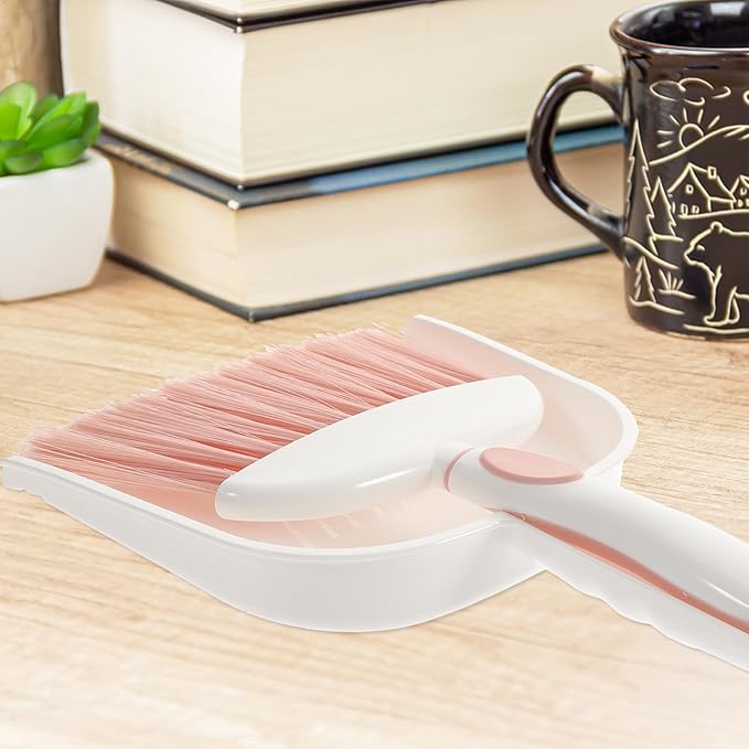 Mini Broom and Dustpan Set 3pcs Plastic Whisk Broom Household Desktop Cleaning Supplies for Indoor Sweeping and Small Area Dust Removal