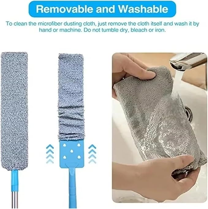 Household Long-Handled Telescopic Mop Floor and Ceiling Cleaning Portable Dust Brush Tools(3Pcs Cloth)