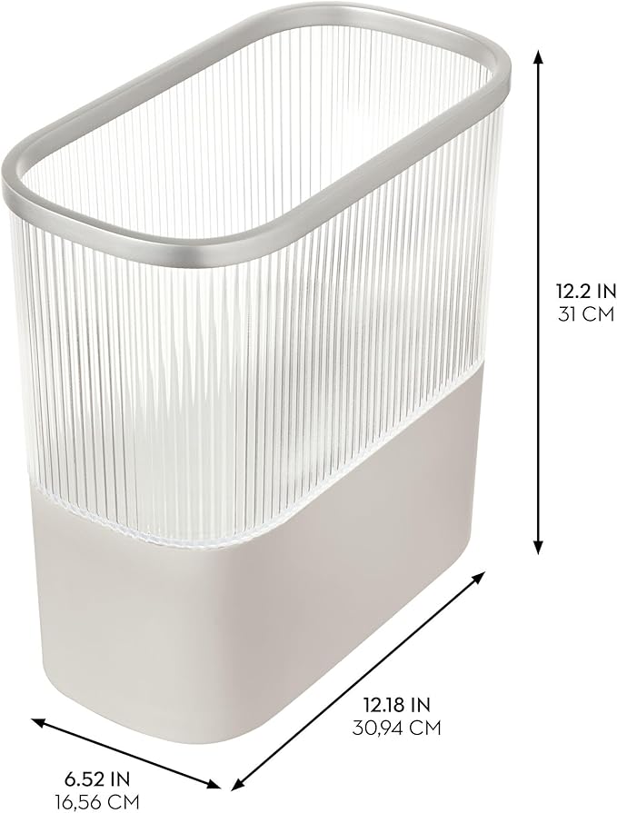 iDesign Fluted Plastic Bathroom Trash Can with Storage for Toiler Paper - Clear/Satin/Gray