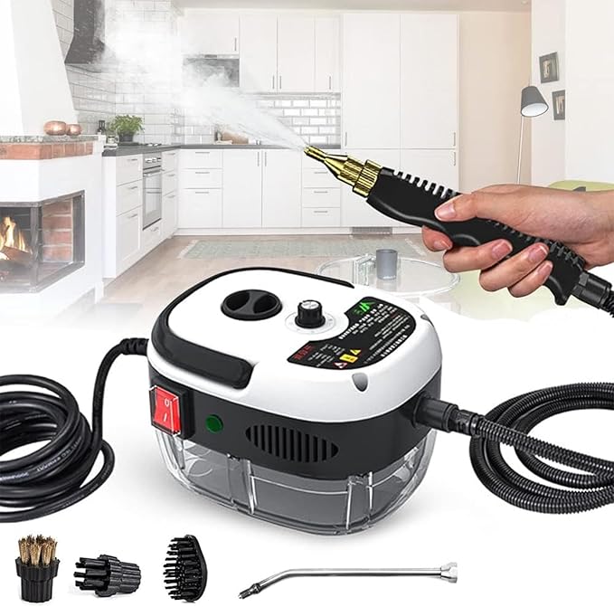 High Pressure Handheld Steam Cleaner for Home Use 2500W Portable Car Steam Cleaner with 3 Brush Heads for Cleaning Car DetailingKitchenBathroomFurniture