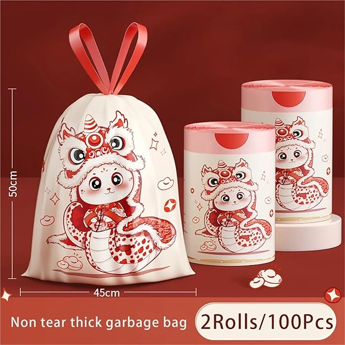 Thickened Enlarged Drawstring Trash Bag Portable Kitchen Household Automatic Closure Tear-Free Plastic Garbage Bag