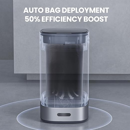 ELPHECO Stainless Steel Trash Can 4 Gallon Self-Bagging Automatic Garbage Can Self-Sealing Wastebasket 15 Liter Trash Bin Large Touchless Metal Trash Can for Home Hotel Office Silver